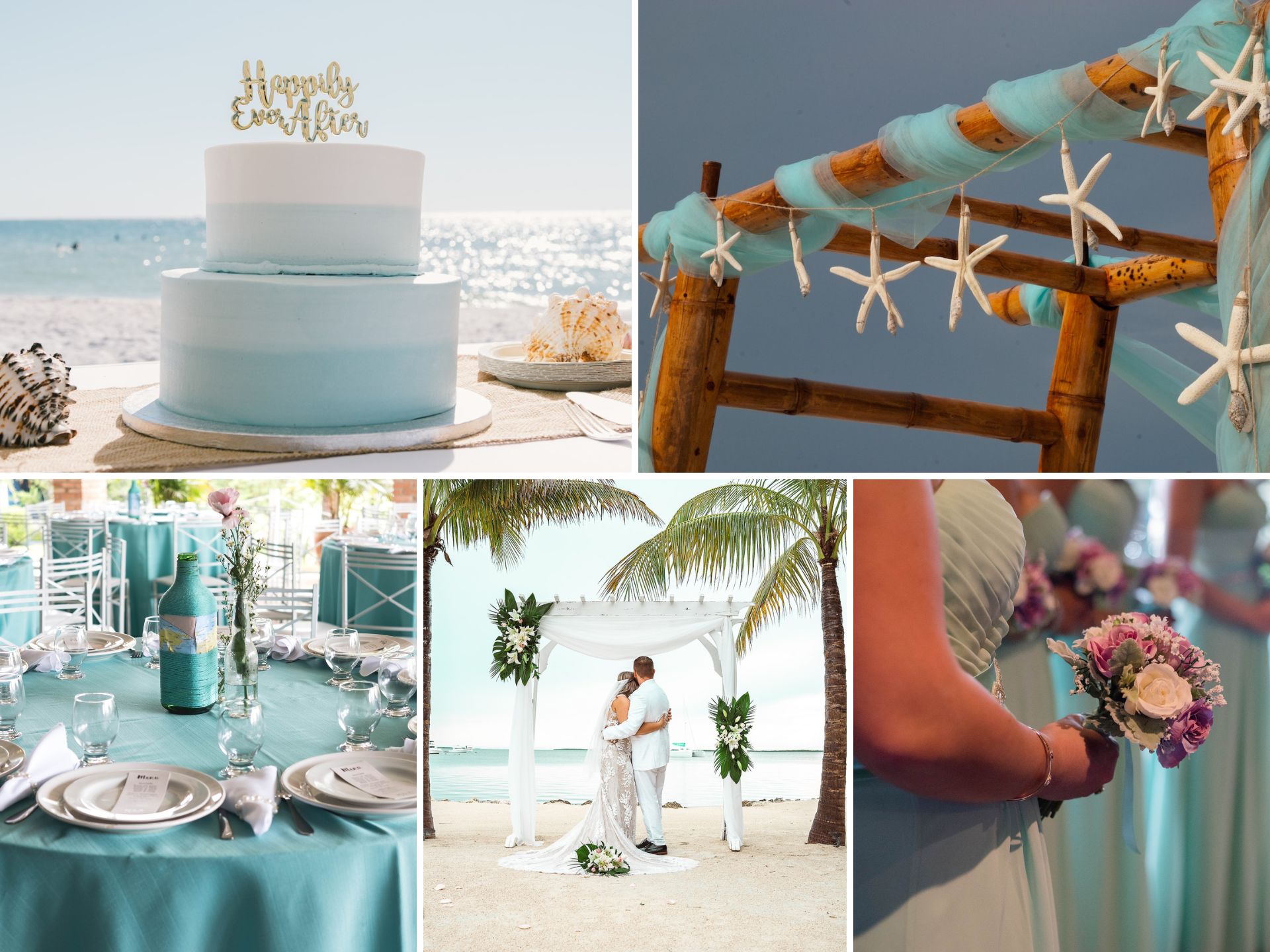 A photo collage with summer wedding color ideas.