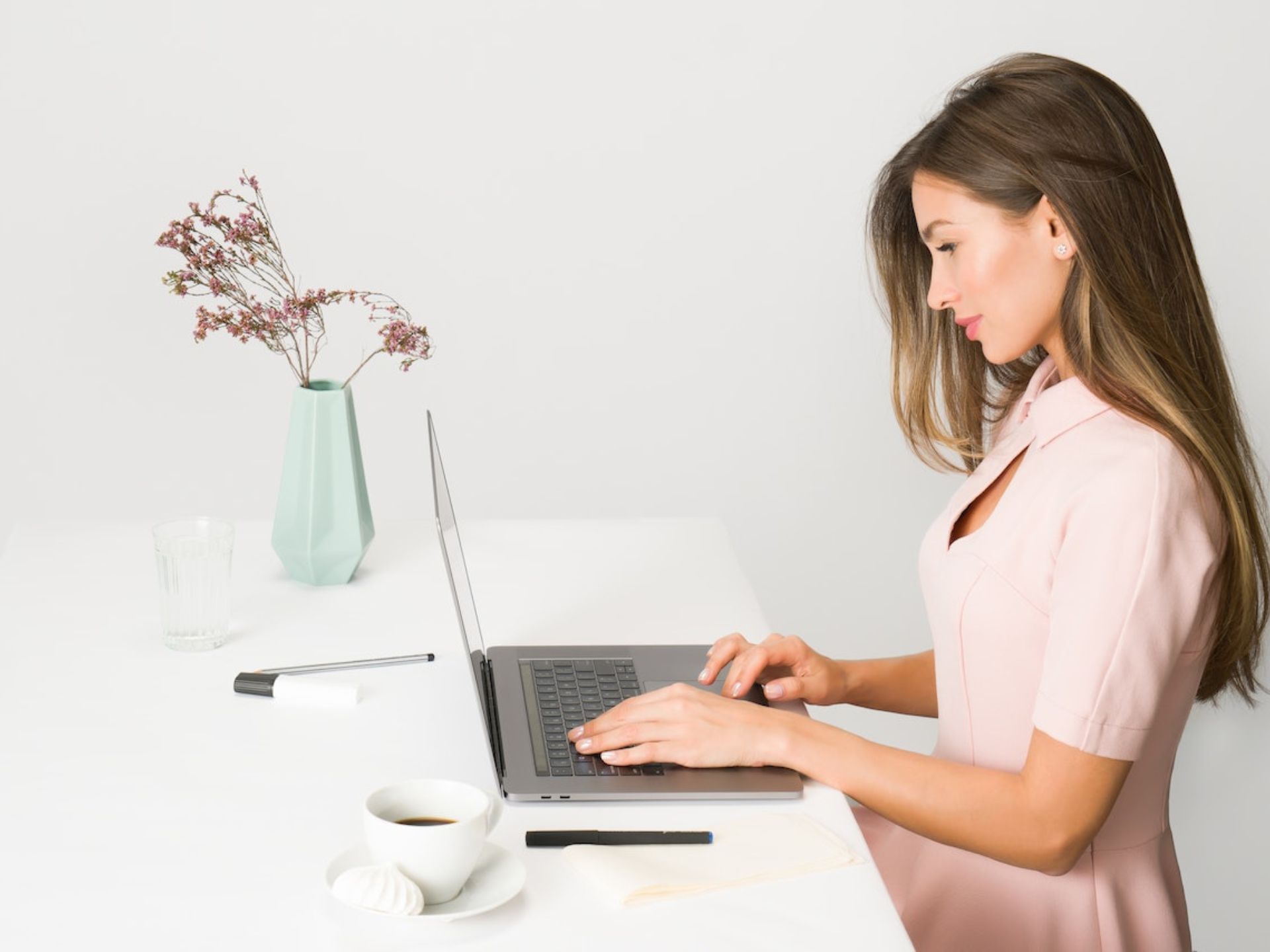 A bride getting ideas on her laptop.