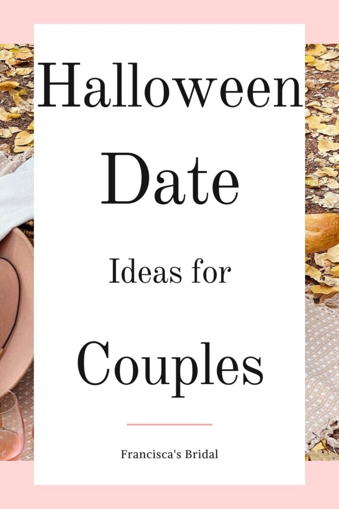 A photo of a couple having a picnic with text over the photo that says halloween date ideas for couples.
