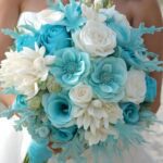 A blue and white wedding bouquet.