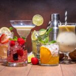 A table filled with drink options.