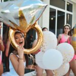 A bachelorette party out by the pool.
