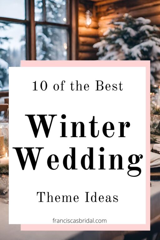 A cabin winter wedding with text the best winter wedding themes.