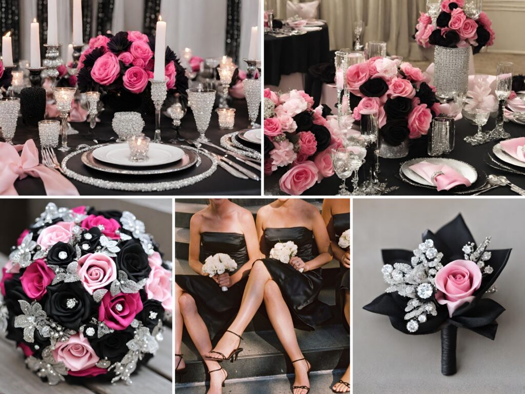 Black and Pink Wedding Color Ideas With Silver Diamond Accents