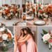 A photo collage of burnt orange, blush pink, and white wedding color ideas.