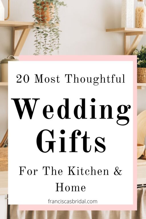 A white colored kitchen with the text best wedding gift guides for the home.