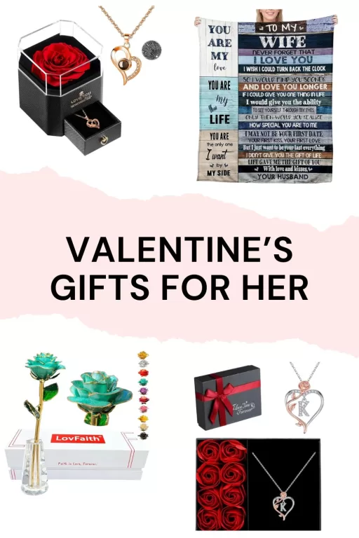 Images of 4 valentine's day gifts for her.