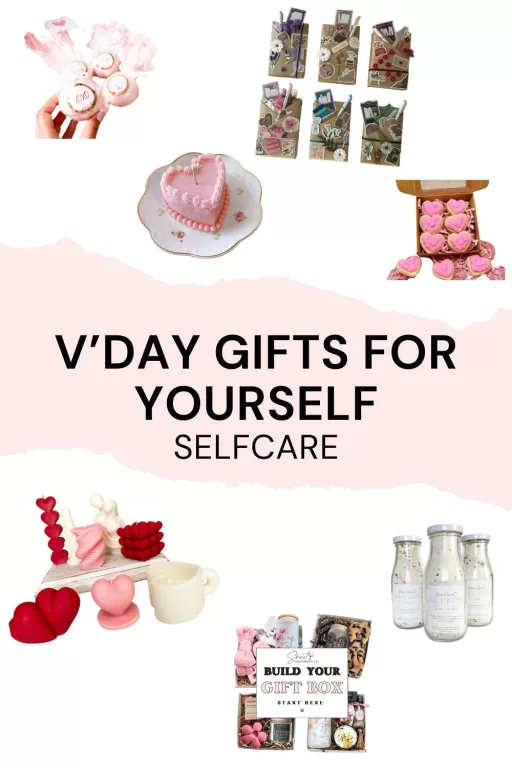 Images of 7 valentine's day gifts of self care items.