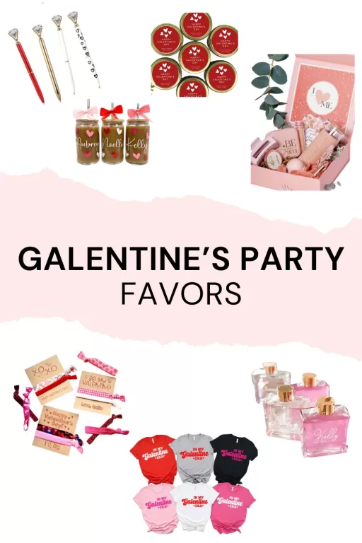 Images of 7 Galentine's party themed favors.