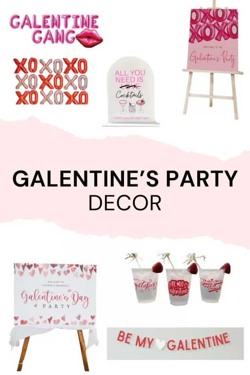 Images of 7 Galentine's party themed favors.