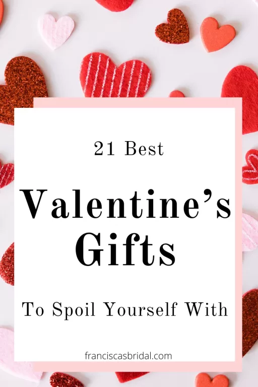 A table with heart confetti and the text best valentine's gifts to spoil yourself with.