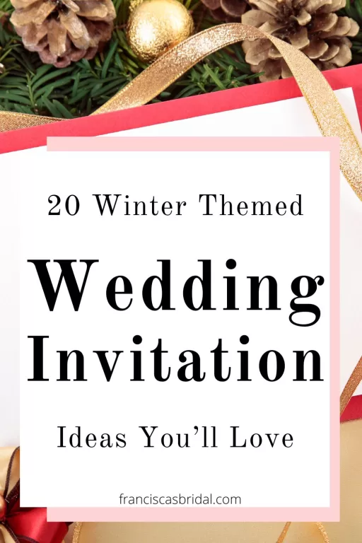 A table with ornaments and a red invitation with the text best winter wedding invitations.