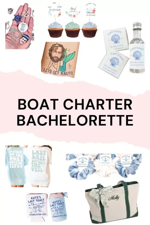 Image of 6 boat themed bachelorette party decorations and favor ideas.