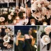 A photo collage of rose gold, black, and cream wedding color ideas.