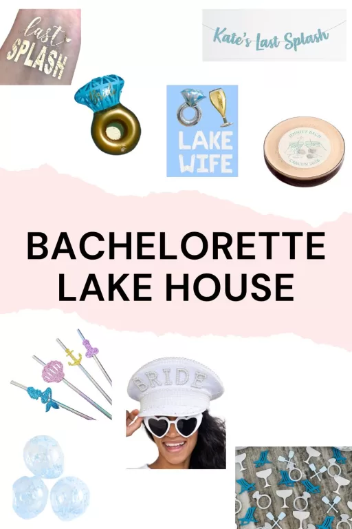Image of 9 different bachelorette lake house themed party decoration ideas.