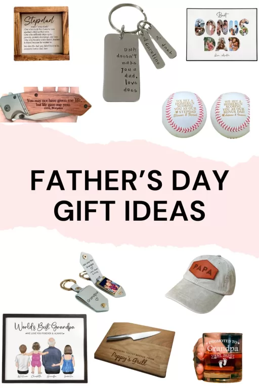 Image of 10 different father's day gift ideas for stepdads and grandfathers.