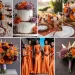 A photo collage of mauve and burnt orange wedding color ideas.