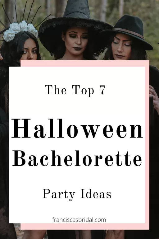 A bride and her bridesmaids in witch costumes for the bride's halloween bachelorette.