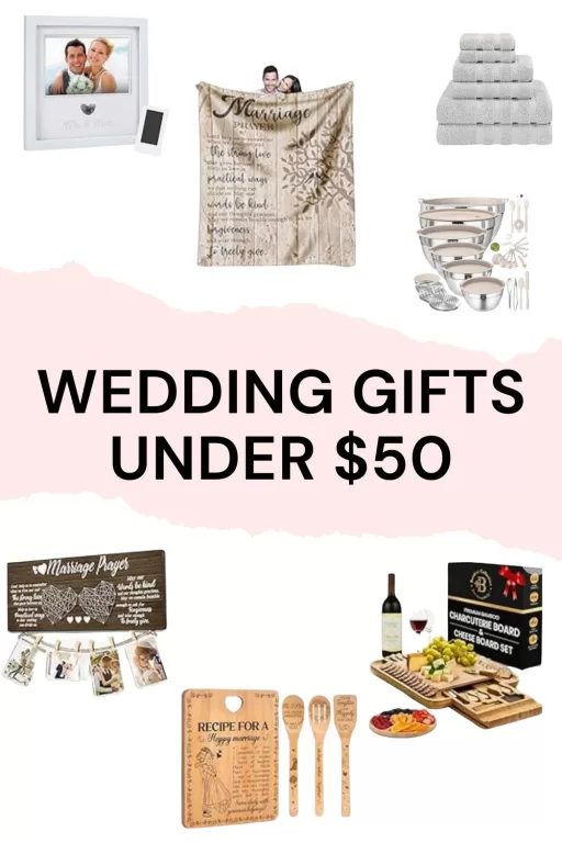 A photo collage of 7 wedding gift ideas for the couple's home.