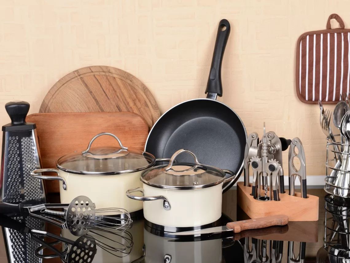 A counter filled with essential kitchen appliances and gadgets.