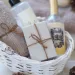 A wedding gift basket filled with bathroom essentials.