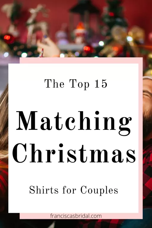 A couple wearing matching christmas shirts.