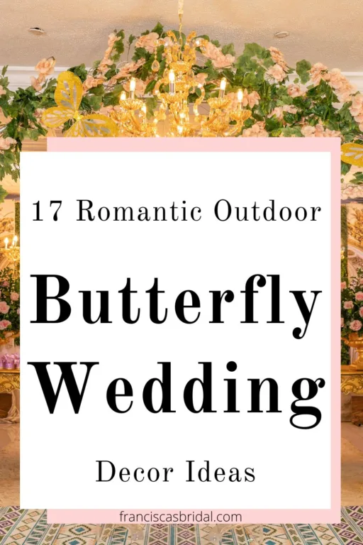 A butterfly themed wedding table with the text butterfly wedding decor ideas.